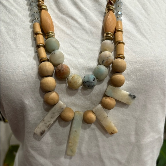 Indian Stone Wood Marble Betsey Statement Chunky Necklace - Picture 7 of 8